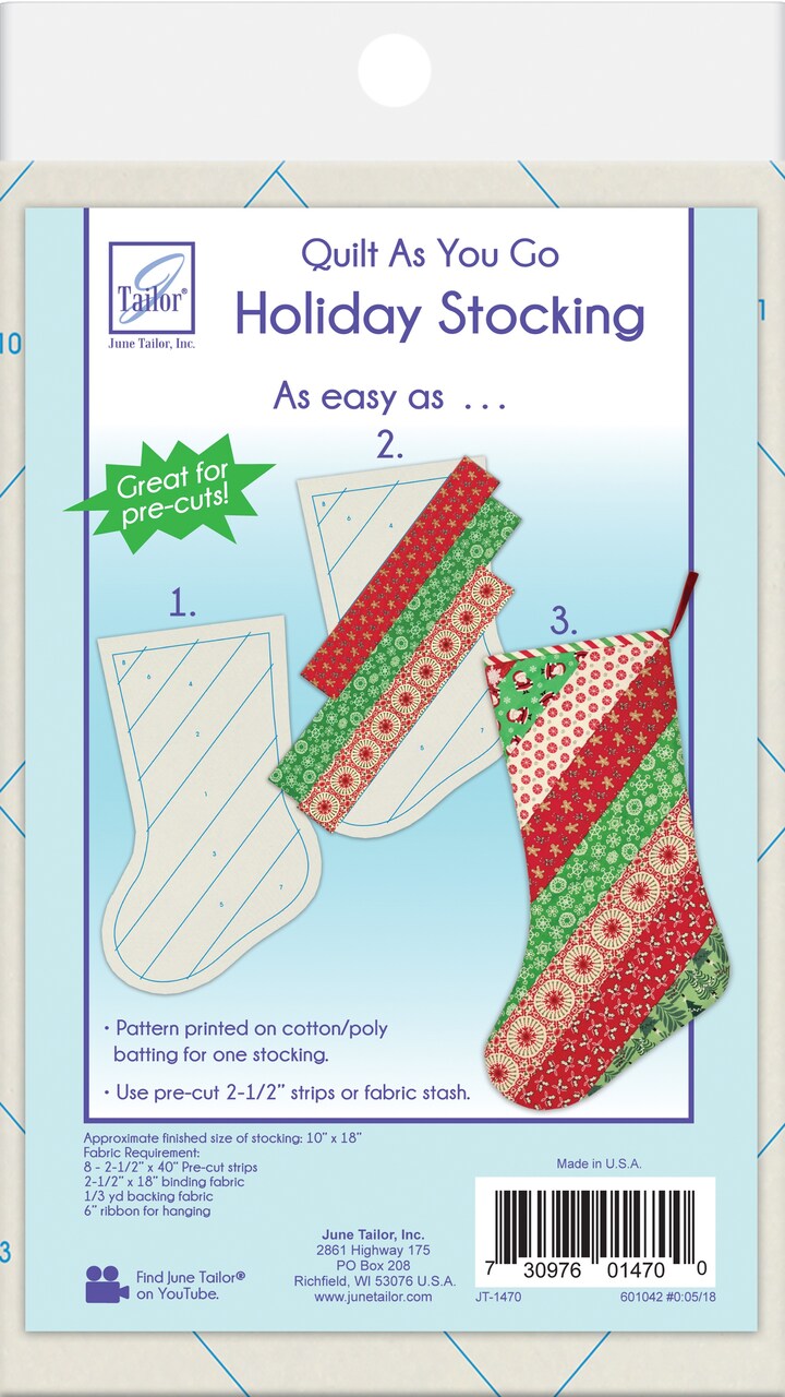 June Tailor Quilt As You Go Holiday Stocking-Finished Size 10"X18"